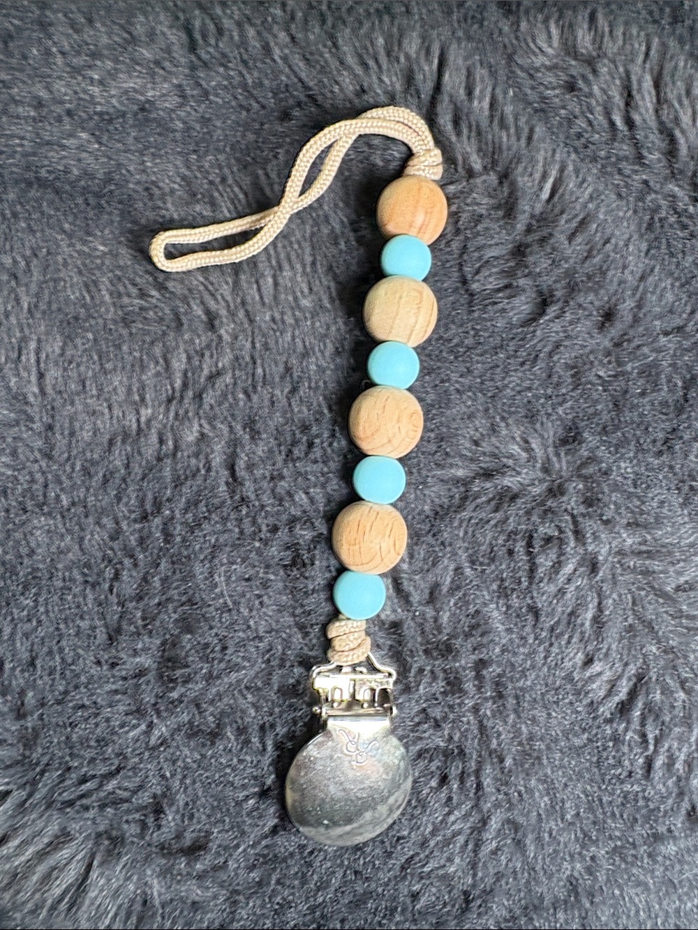 Light Blue and Natural Wood Pacifier Clip - Kids Accessories